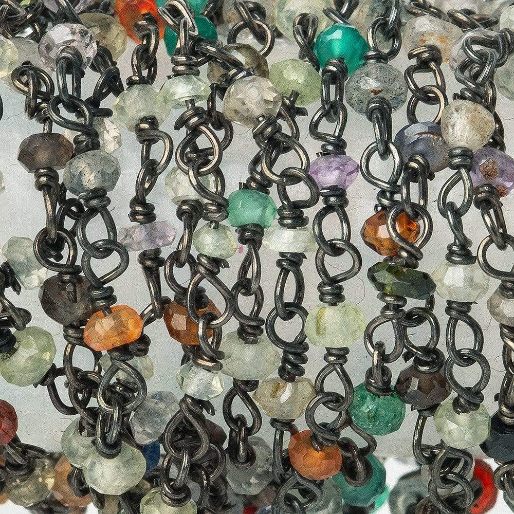 2mm Multi Gemstone Faceted Rondelle Black Gold plated Silver Chain by the foot (ONLINE ORDER ONLY)