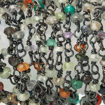 2mm Multi Gemstone Faceted Rondelle Black Gold plated Silver Chain by the foot (ONLINE ORDER ONLY)