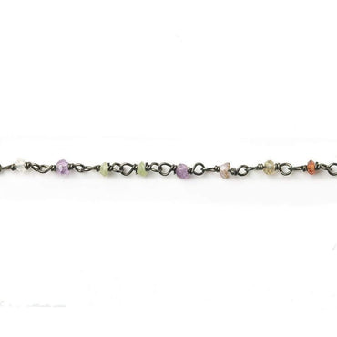 2mm Multi Gemstone Faceted Rondelle Black Gold plated Silver Chain by the foot (ONLINE ORDER ONLY)