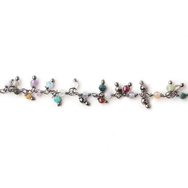 2mm MultiColor Gemstone micro faceted round Black Gold Dangling Chain by the foot (ONLINE ORDER ONLY)