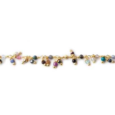 2mm MultiColor Gemstone micro faceted round Gold Dangling Chain by the foot (ONLINE ORDER ONLY)