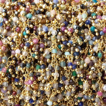 2mm MultiColor Gemstone micro faceted round Gold Dangling Chain by the foot (ONLINE ORDER ONLY)