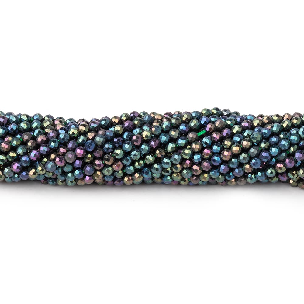 2mm Mystic Green Peacock Black Spinel micro-faceted rounds 13 inch 175 beads AAA (ONLINE ORDER ONLY)
