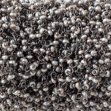 2mm Off White Seed Pearls on Black Gold .925 Dangling Chain by the Foot (ONLINE ORDER ONLY)