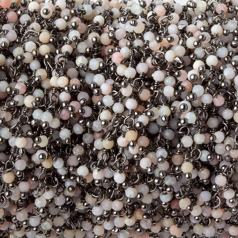 2mm Pink Peruvian Opal micro faceted round Black Gold plated Dangle Chain by the foot (ONLINE ORDER ONLY)