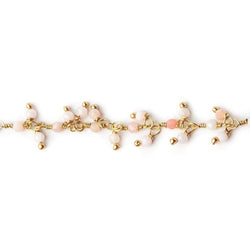 2mm Pink Peruvian Opal micro faceted round Gold plated Dangle Chain by the foot (ONLINE ORDER ONLY)