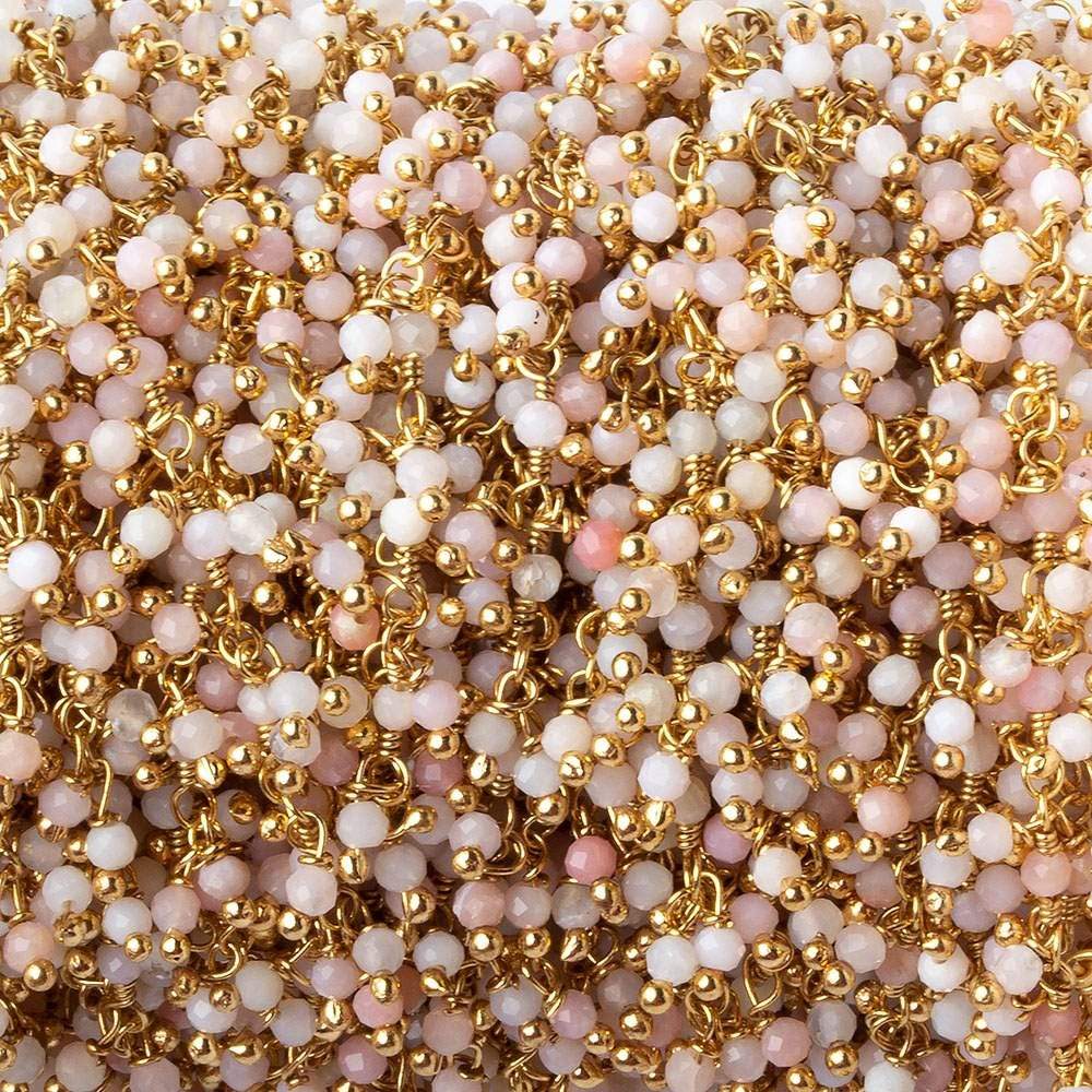 2mm Pink Peruvian Opal micro faceted round Gold plated Dangle Chain by the foot (ONLINE ORDER ONLY)