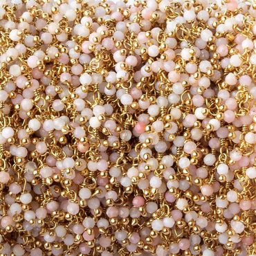 2mm Pink Peruvian Opal micro faceted round Gold plated Dangle Chain by the foot (ONLINE ORDER ONLY)