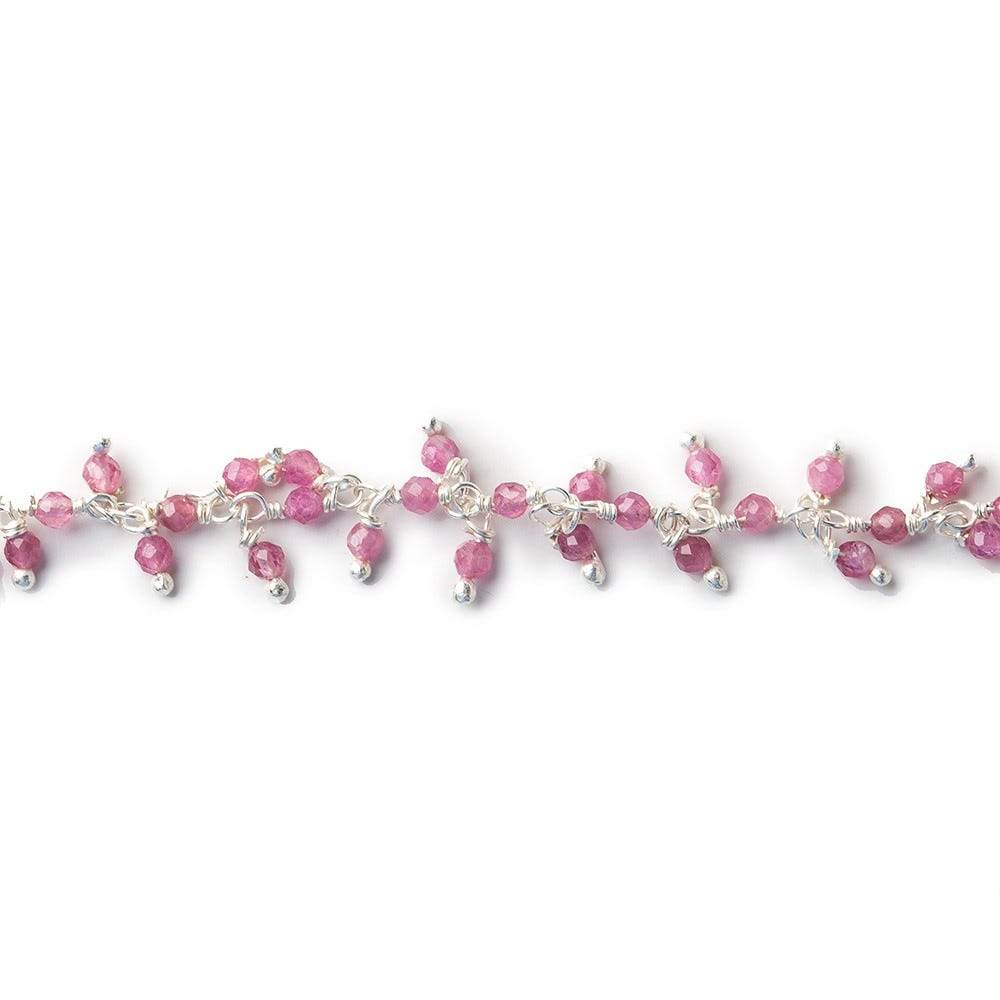 2mm Pink Tourmaline micro faceted round Silver .925 Dangle Chain by the foot (ONLINE ORDER ONLY)