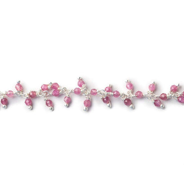 2mm Pink Tourmaline micro faceted round Silver .925 Dangle Chain by the foot (ONLINE ORDER ONLY)