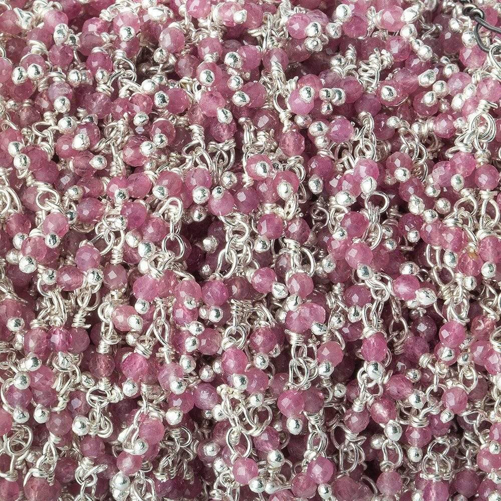2mm Pink Tourmaline micro faceted round Silver .925 Dangle Chain by the foot (ONLINE ORDER ONLY)