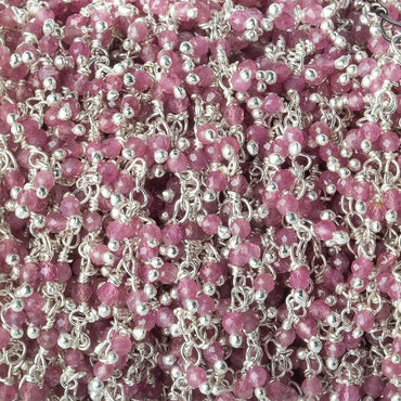 2mm Pink Tourmaline micro faceted round Silver .925 Dangle Chain by the foot (ONLINE ORDER ONLY)