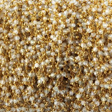 2mm Prehnite micro faceted round Gold plated Dangling Chain by the foot (ONLINE ORDER ONLY)