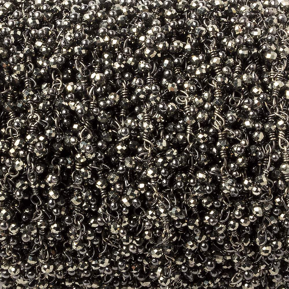 2mm Pyrite micro faceted round Black Gold Dangling Chain by the foot 110 pieces (ONLINE ORDER ONLY)