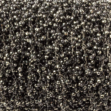 2mm Pyrite micro faceted round Black Gold Dangling Chain by the foot 110 pieces (ONLINE ORDER ONLY)