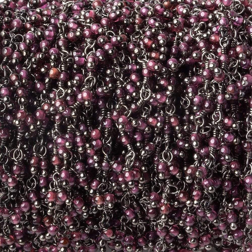 2mm Rhodolite Garnet Black Gold plated Dangling Chain by the foot (ONLINE ORDER ONLY)