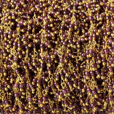 2mm Rhodolite Garnet Gold plated Dangling Chain by the foot (ONLINE ORDER ONLY)