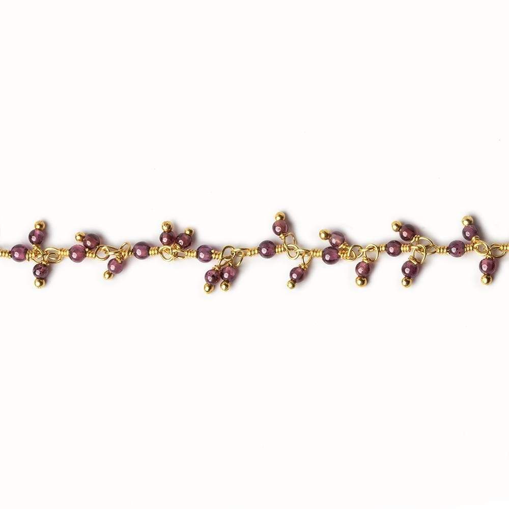 2mm Rhodolite Garnet Gold plated Dangling Chain by the foot (ONLINE ORDER ONLY)