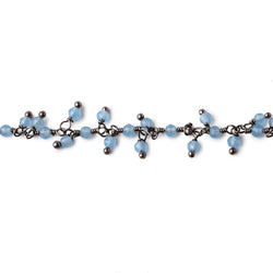 2mm Santorini Blue Chalcedony Micro Faceted Rounds on Black Gold Plated Dangling Chain (ONLINE ORDER ONLY)