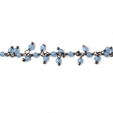 2mm Santorini Blue Chalcedony Micro Faceted Rounds on Black Gold Plated Dangling Chain (ONLINE ORDER ONLY)