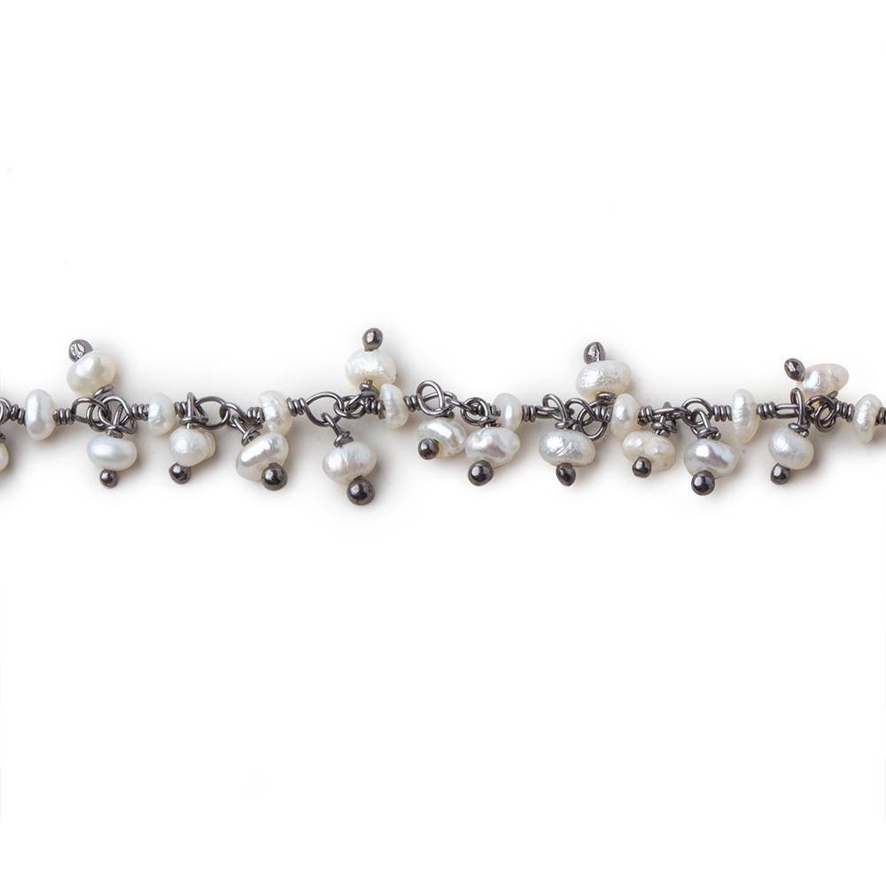 2mm White Baroque Pearl Black Gold  Dangling Chain sold by the foot (ONLINE ORDER ONLY)