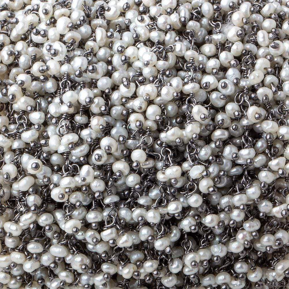 2mm White Baroque Pearl Black Gold  Dangling Chain sold by the foot (ONLINE ORDER ONLY)