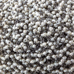 2mm White Baroque Pearl Black Gold  Dangling Chain sold by the foot (ONLINE ORDER ONLY)