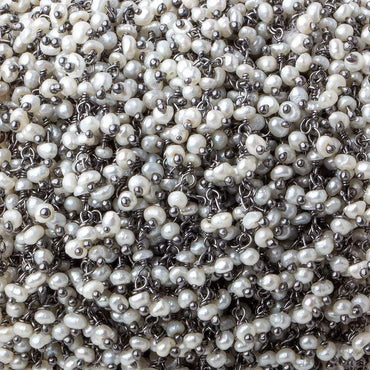 2mm White Baroque Pearl Black Gold  Dangling Chain sold by the foot (ONLINE ORDER ONLY)