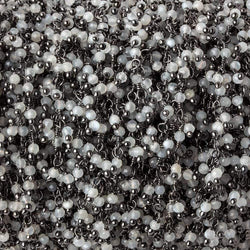 2mm White Moonstone micro faceted round Black Gold Dangling Chain by the foot (ONLINE ORDER ONLY)