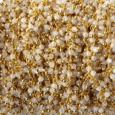 2mm White Moonstone micro faceted round Gold Dangling Chain by the foot (ONLINE ORDER ONLY)