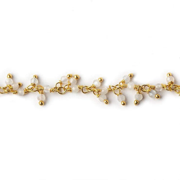2mm White Moonstone micro faceted round Gold Dangling Chain by the foot (ONLINE ORDER ONLY)
