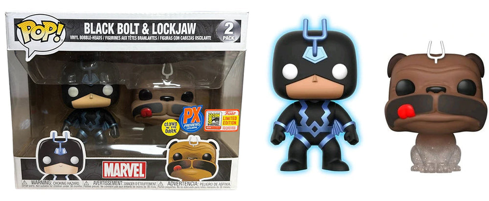 Black Bolt (Glow in the Dark) & Lockjaw (Teleporting, Two Stickers) 2-pk - 2018 SDCC/Previews Exclusive (Online Order Only)