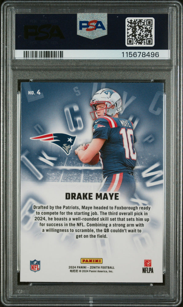 Graded 2024 Panini Zenith Drake Maye #4 A to Z Rookie RC Football Card PSA 10 Gem Mint (ONLINE ORDER ONLY)