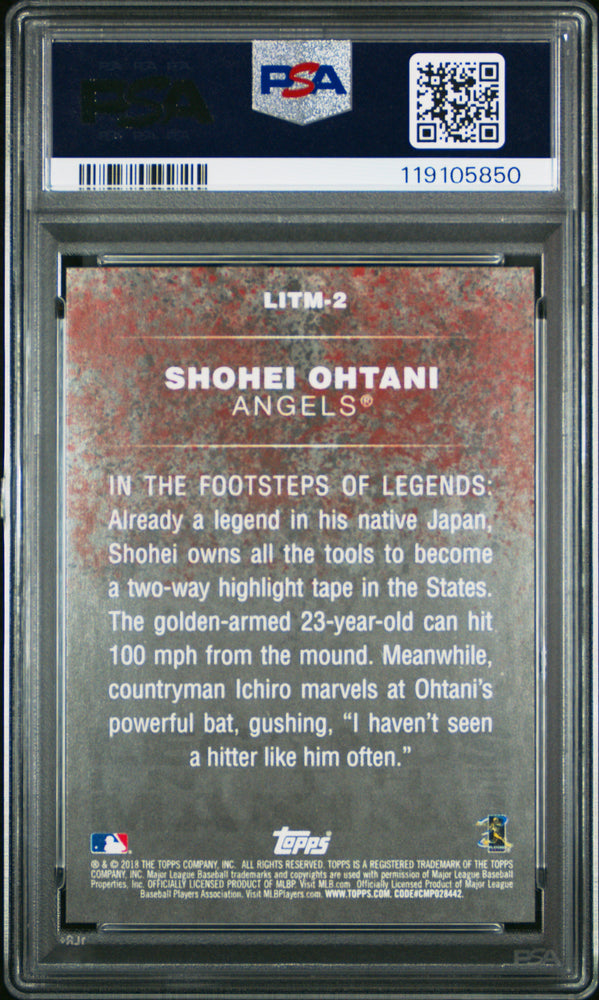 Graded 2018 Topps Update Shohei Ohtani #2 Legends In The Making Rookie RC Baseball Card PSA 10 Gem Mint (ONLINE ORDER ONLY)