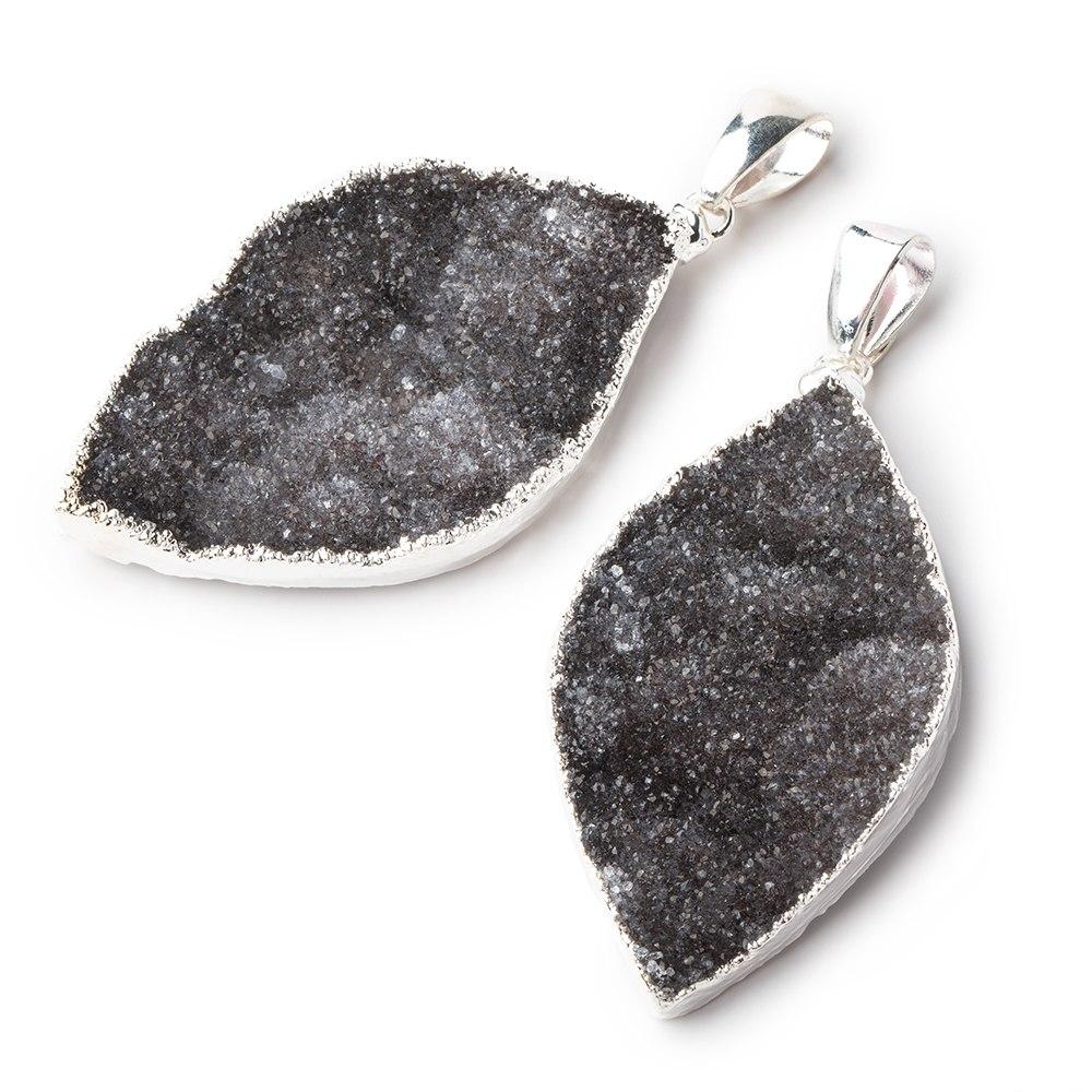 2x1 inch Silver Leafed Black Agate Drusy Marquise with Bail 1 piece (ONLINE ORDER ONLY)