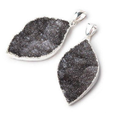 2x1 inch Silver Leafed Black Agate Drusy Marquise with Bail 1 piece (ONLINE ORDER ONLY)