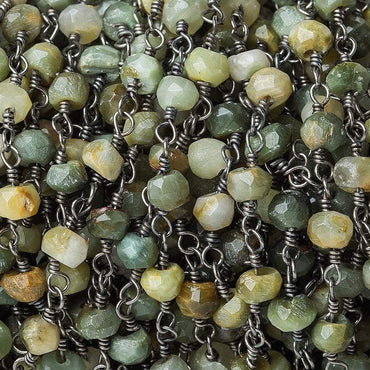 3-3.5mm Cat's Eye Green Quartz rondelle Black Gold plated Chain by the foot (ONLINE ORDER ONLY)