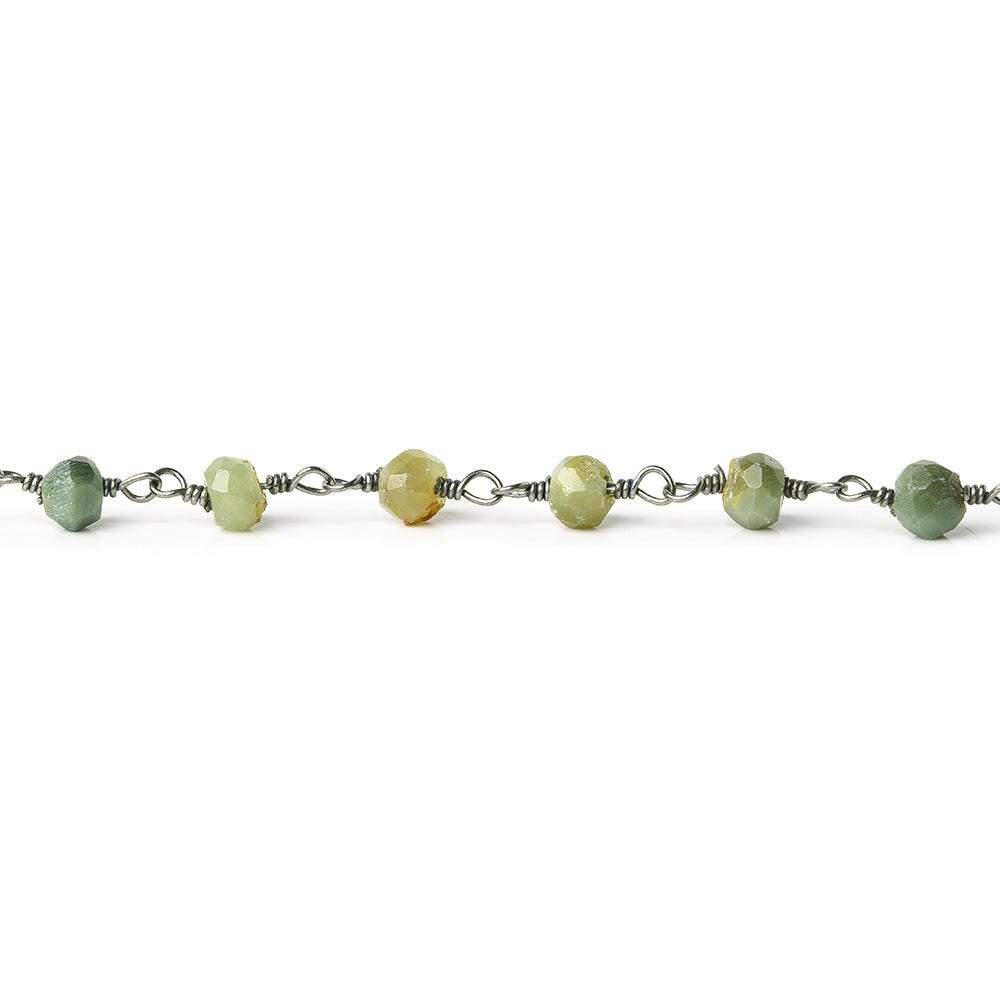 3-3.5mm Cat's Eye Green Quartz rondelle Black Gold plated Chain by the foot (ONLINE ORDER ONLY)