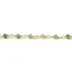 3-3.5mm Chrysoprase Gold plated Wire Wrapped Chain sold by the foot (ONLINE ORDER ONLY)
