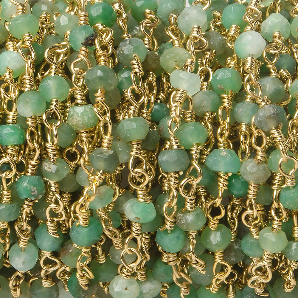 3-3.5mm Chrysoprase Gold plated Wire Wrapped Chain sold by the foot (ONLINE ORDER ONLY)