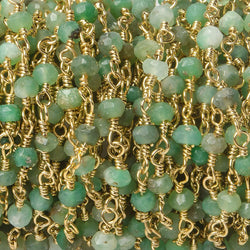 3-3.5mm Chrysoprase Gold plated Wire Wrapped Chain sold by the foot (ONLINE ORDER ONLY)
