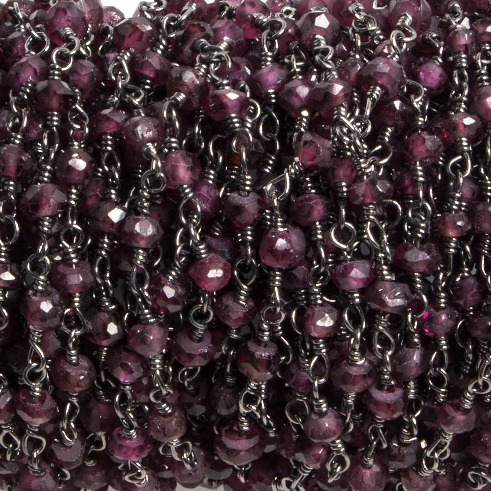 3-3.5mm Garnet faceted rondelle Black Gold Chain by the foot 36 pieces (ONLINE ORDER ONLY)
