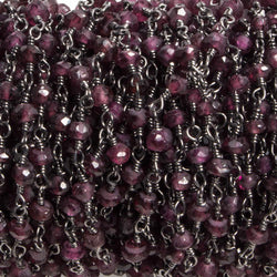3-3.5mm Garnet faceted rondelle Black Gold Chain by the foot 36 pieces (ONLINE ORDER ONLY)