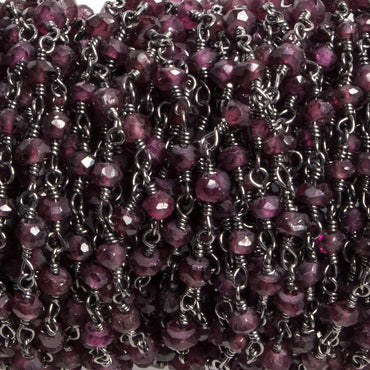 3-3.5mm Garnet faceted rondelle Black Gold Chain by the foot 36 pieces (ONLINE ORDER ONLY)