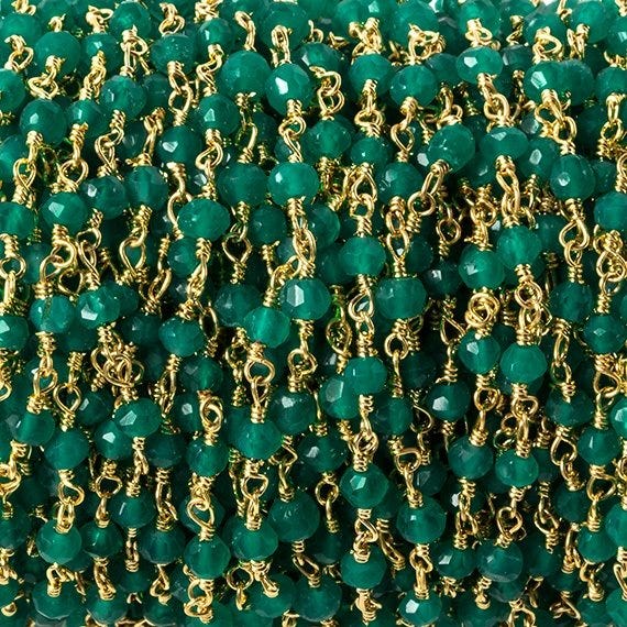 3-3.5mm Green Onyx faceted rondelle Gold Chain by the foot (ONLINE ORDER ONLY)