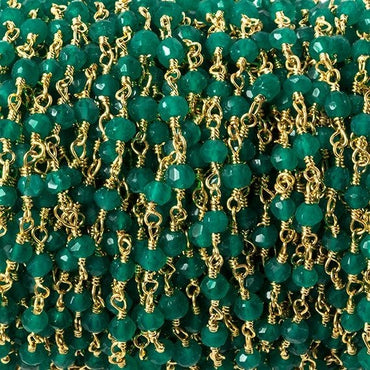 3-3.5mm Green Onyx faceted rondelle Gold Chain by the foot (ONLINE ORDER ONLY)