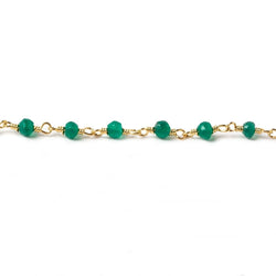 3-3.5mm Green Onyx faceted rondelle Gold Chain by the foot (ONLINE ORDER ONLY)