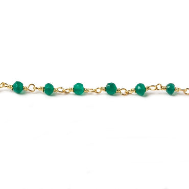 3-3.5mm Green Onyx faceted rondelle Gold Chain by the foot (ONLINE ORDER ONLY)