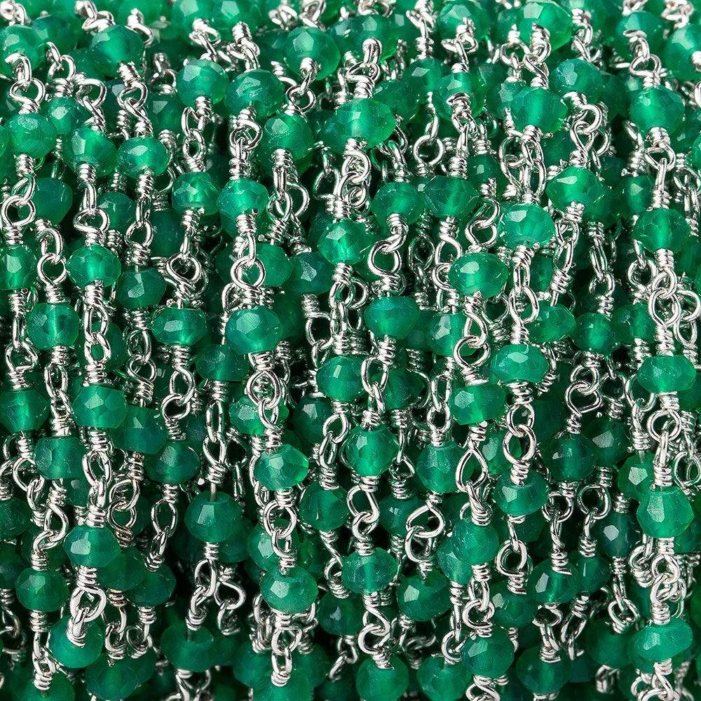 3-3.5mm Green Onyx faceted rondelle Silver plated Chain by the foot (ONLINE ORDER ONLY)