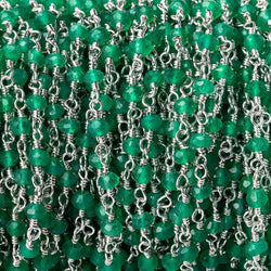 3-3.5mm Green Onyx faceted rondelle Silver plated Chain by the foot (ONLINE ORDER ONLY)